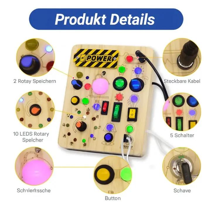 Montessori Holz Aktivitätsbrett – 24 Lernspiele für Kinder Zorenza