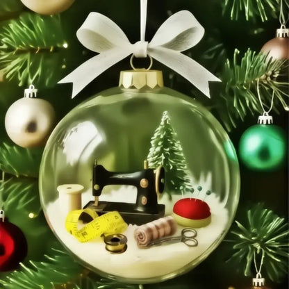 Schneekugel-Ornament mit Nähmotiv und Funkeleffekt Zorenza