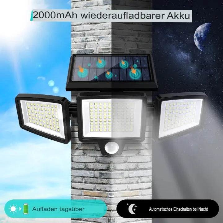 Solar-Außenlampe mit 3 verstellbaren LED-Paneelen und Bewegungssensor Zorenza