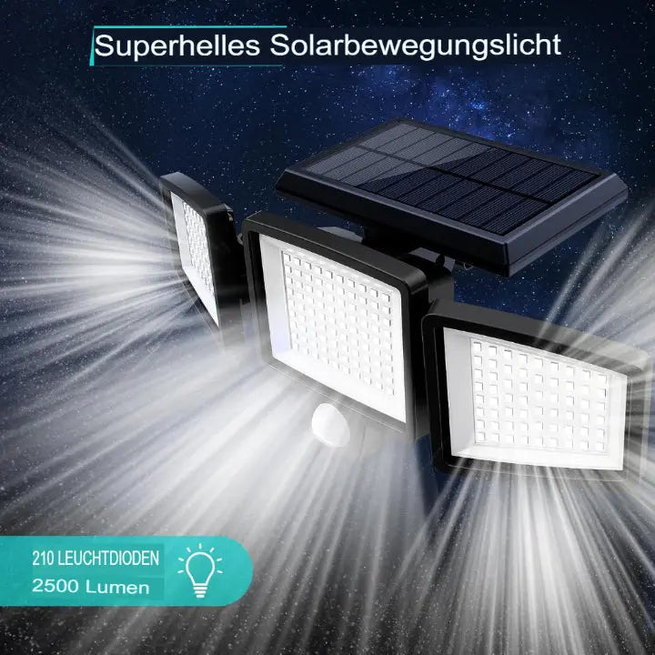 Solar-Außenlampe mit 3 verstellbaren LED-Paneelen und Bewegungssensor Zorenza