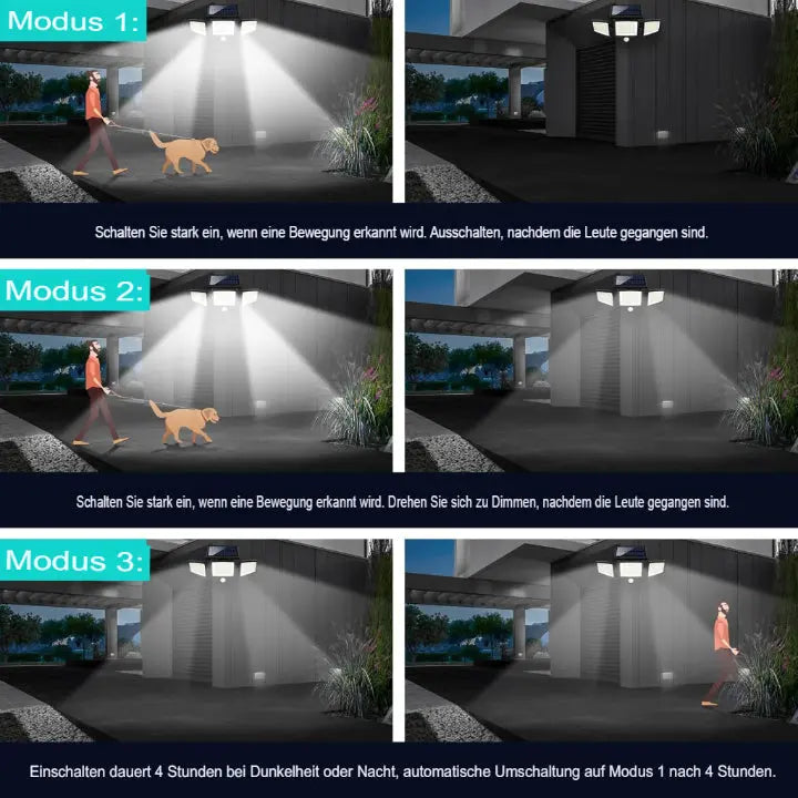 Solar-Außenlampe mit 3 verstellbaren LED-Paneelen und Bewegungssensor Zorenza