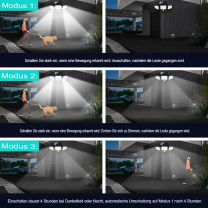 Solar-Außenlampe mit 3 verstellbaren LED-Paneelen und Bewegungssensor Zorenza