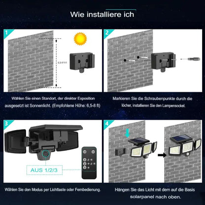 Solar-Außenlampe mit 3 verstellbaren LED-Paneelen und Bewegungssensor Zorenza