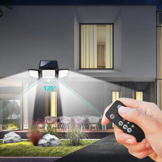 Solar-Außenlampe mit 3 verstellbaren LED-Paneelen und Bewegungssensor Zorenza