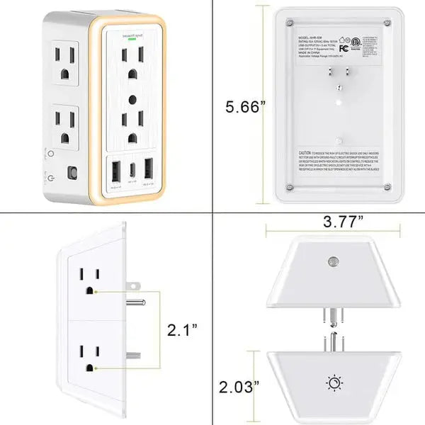 Steckdosenleiste | 6 Steckdosen & USB-Ports mit Nachtlicht Zorenza