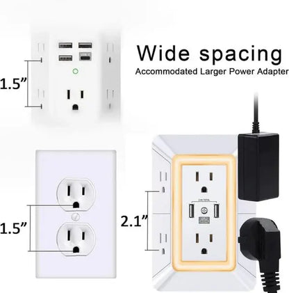 Steckdosenleiste | 6 Steckdosen & USB-Ports mit Nachtlicht Zorenza