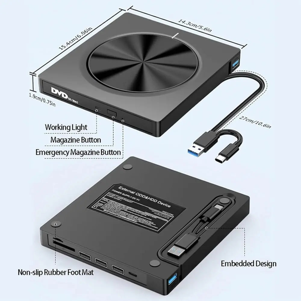 Tragbarer CD/DVD Brenner | Kompakt & USB 3.0 schnittstellenfähig Zorenza