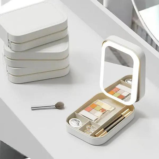 Tragbarer Make-up-Organizer — Kompakter LED-Spiegel mit einstellbarer Beleuchtung Zorenza