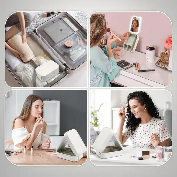 Tragbarer Make-up-Organizer — Kompakter LED-Spiegel mit einstellbarer Beleuchtung Zorenza