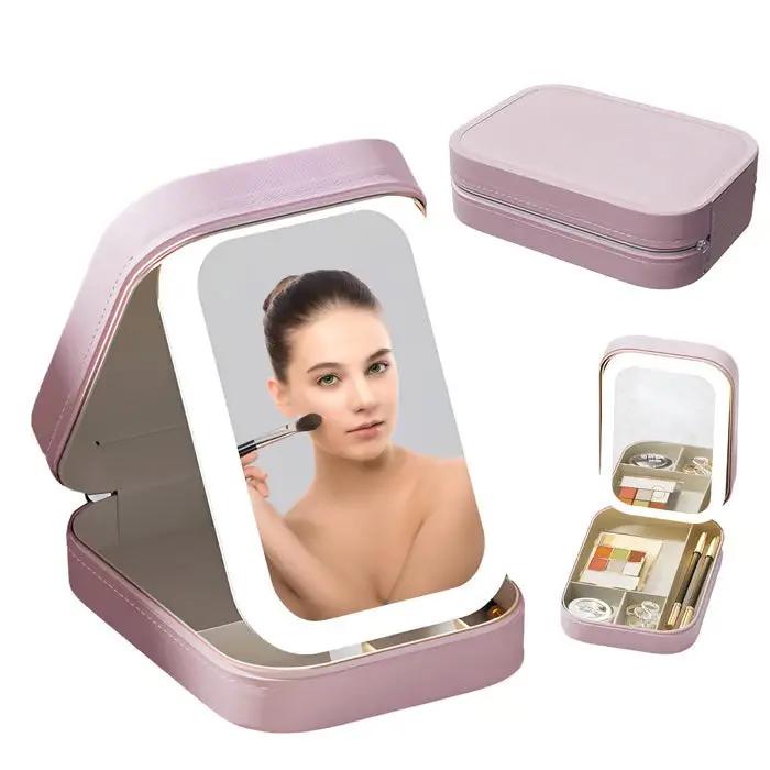 Tragbarer Make-up-Organizer — Kompakter LED-Spiegel mit einstellbarer Beleuchtung Zorenza