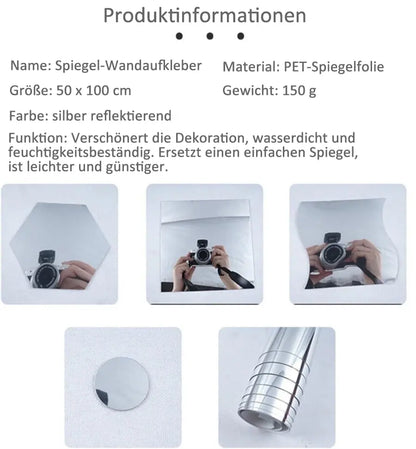 Ultra-flexibler Spiegel-Wandaufkleber – sicher und bruchsicher Zorenza