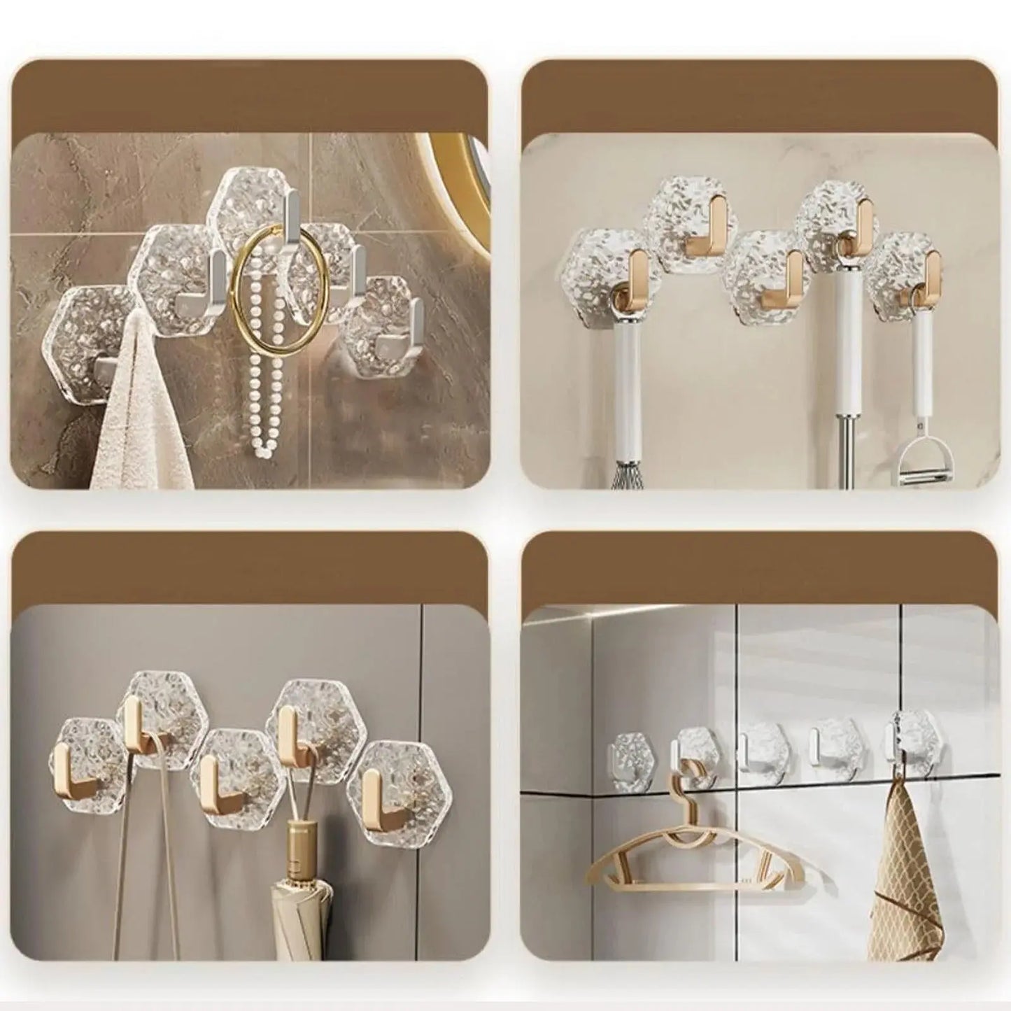 Wandhaken 10er Set | Ohne Bohren, goldene Diamantenoptik Zorenza