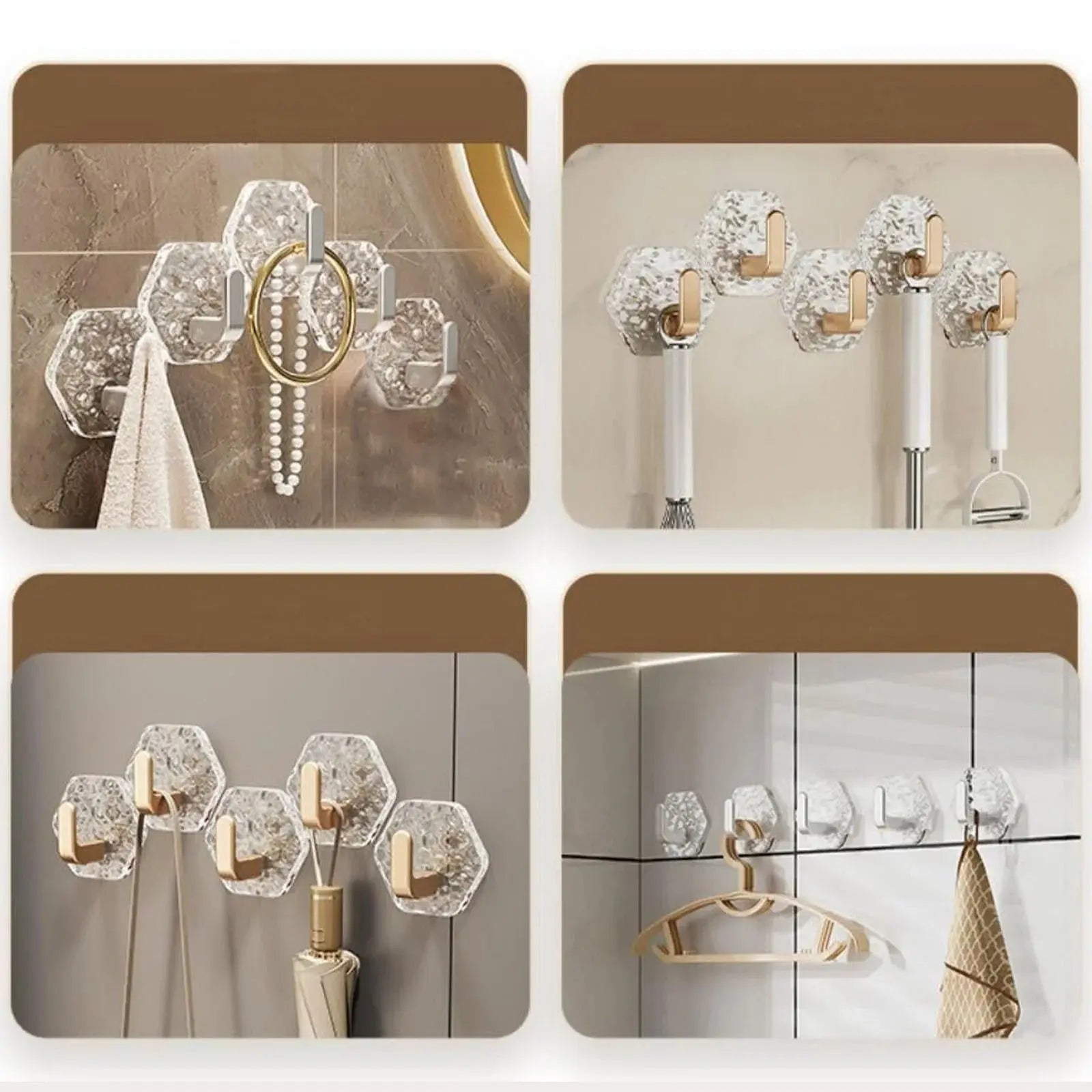 Wandhaken 10er Set | Ohne Bohren, goldene Diamantenoptik Zorenza