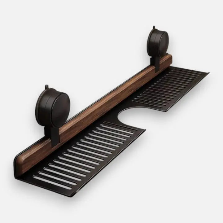 Wandregal in Walnussoptik mit Dreh-Saughalterung – Bohrfreie Ablage für Bad & Küche Zorenza