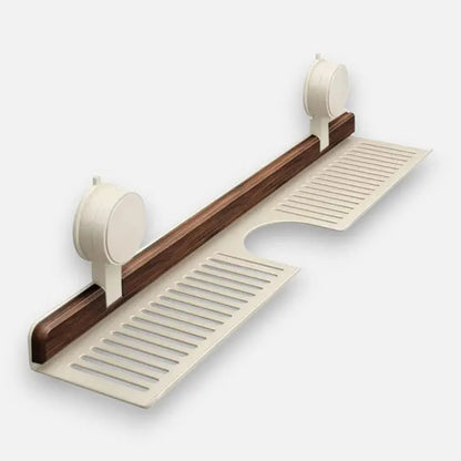 Wandregal in Walnussoptik mit Dreh-Saughalterung – Bohrfreie Ablage für Bad & Küche Zorenza