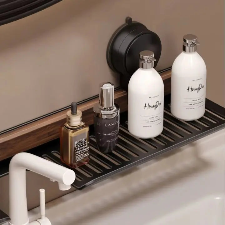 Wandregal in Walnussoptik mit Dreh-Saughalterung – Bohrfreie Ablage für Bad & Küche Zorenza