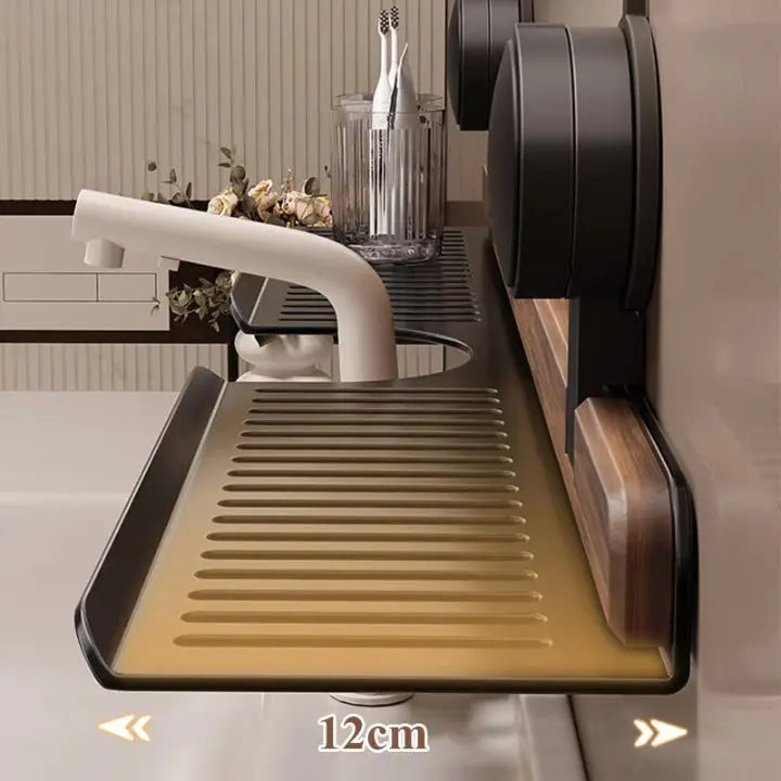 Wandregal in Walnussoptik mit Dreh-Saughalterung – Bohrfreie Ablage für Bad & Küche Zorenza