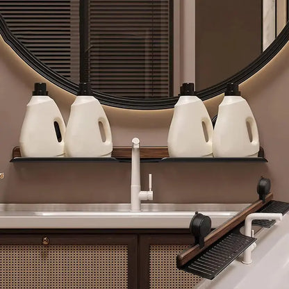 Wandregal in Walnussoptik mit Dreh-Saughalterung – Bohrfreie Ablage für Bad & Küche Zorenza