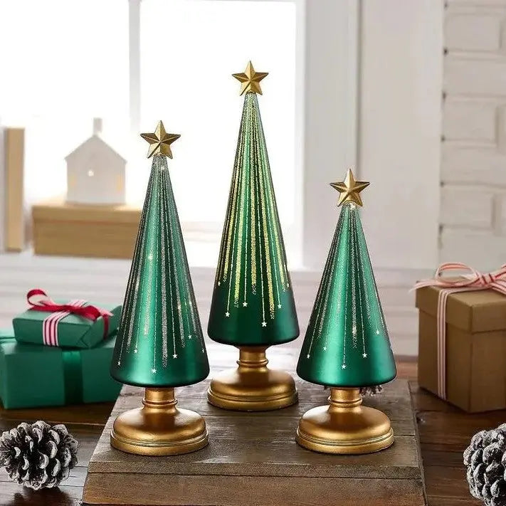 Weihnachtsbaum Tischdeko | 3er-Set mit warmweißem Licht Zorenza