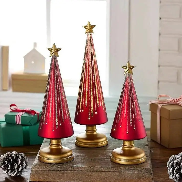 Weihnachtsbaum Tischdeko | 3er-Set mit warmweißem Licht Zorenza