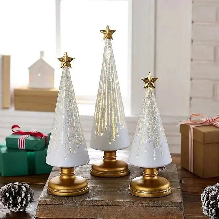 Weihnachtsbaum Tischdeko | 3er-Set mit warmweißem Licht Zorenza