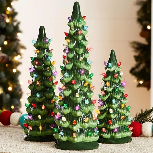 Weihnachtsbaum Tischdeko | Handbemalt, kabellos im 3er-Set Zorenza