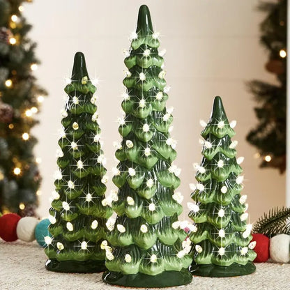 Weihnachtsbaum Tischdeko | Handbemalt, kabellos im 3er-Set Zorenza