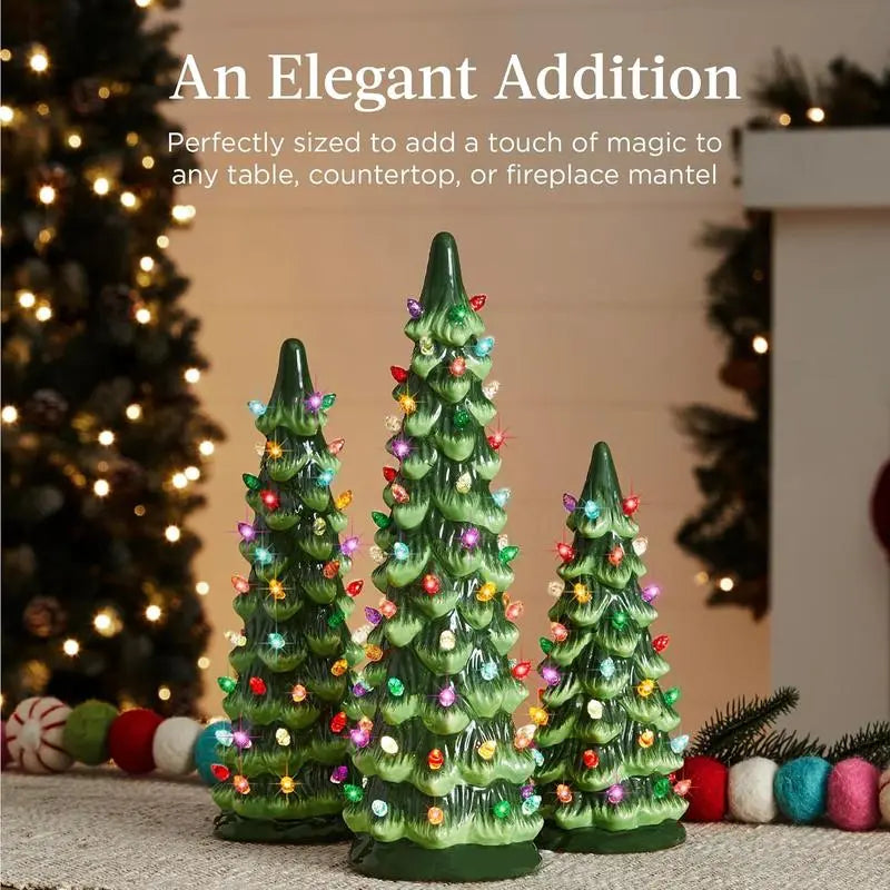 Weihnachtsbaum Tischdeko | Handbemalt, kabellos im 3er-Set Zorenza
