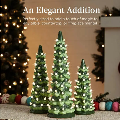 Weihnachtsbaum Tischdeko | Handbemalt, kabellos im 3er-Set Zorenza