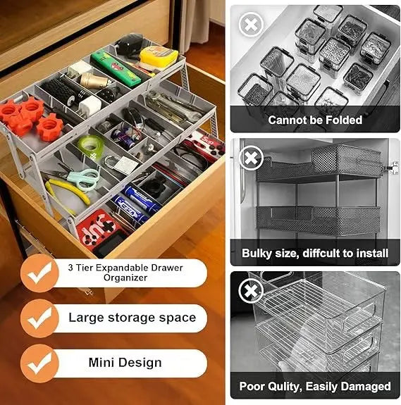3-stufiger Smart-Schubladen-Organizer – Nutzt den Stauraum optimal aus Zorenza
