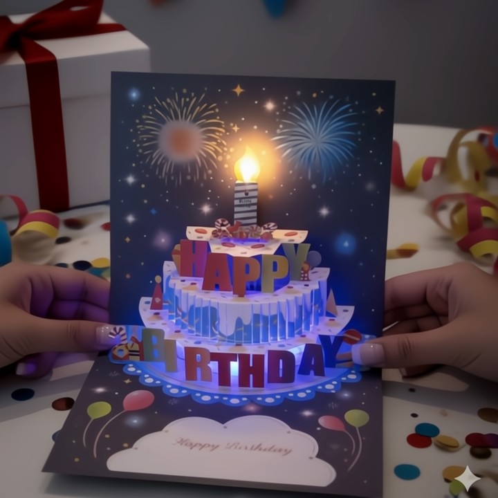 Elegante 3D-Geburtstagskarte mit Licht und Musik – unvergessliche Überraschung Zorenza
