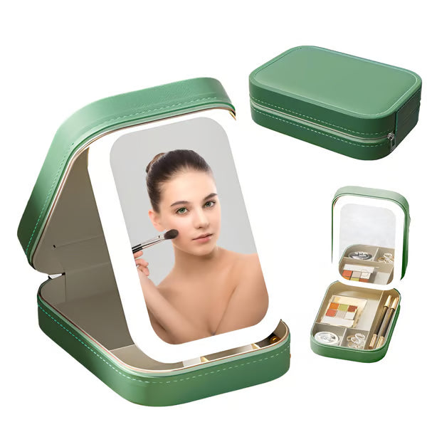 Tragbarer Make-up-Organizer — Kompakter LED-Spiegel mit einstellbarer Beleuchtung Zorenza