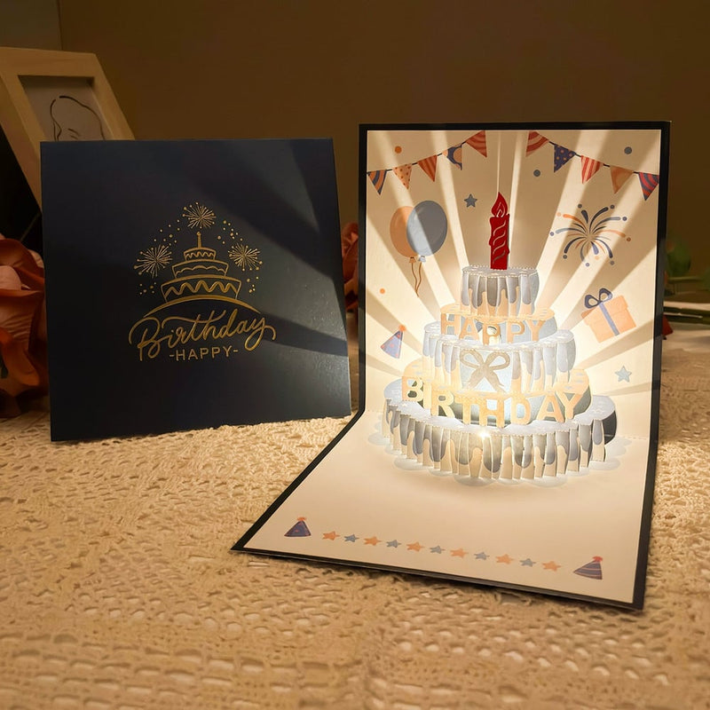 3D Pop-up Geburtstagskarte – handgemachte Grußkarte mit LED-Licht und Musik Zorenza