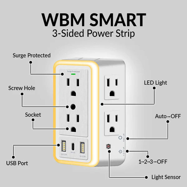 Steckdosenleiste | 6 Steckdosen & USB-Ports mit Nachtlicht Zorenza