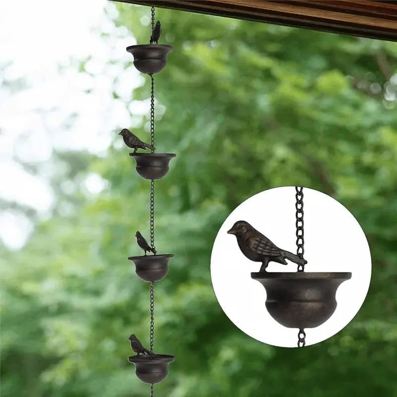 Regentropfenkette mit Vogelbad – Zieht Vögel an und verschönert regnerische Tage Zorenza