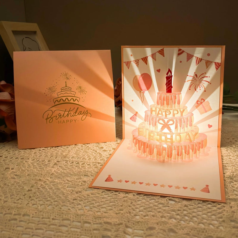 3D Pop-up Geburtstagskarte – handgemachte Grußkarte mit LED-Licht und Musik Zorenza