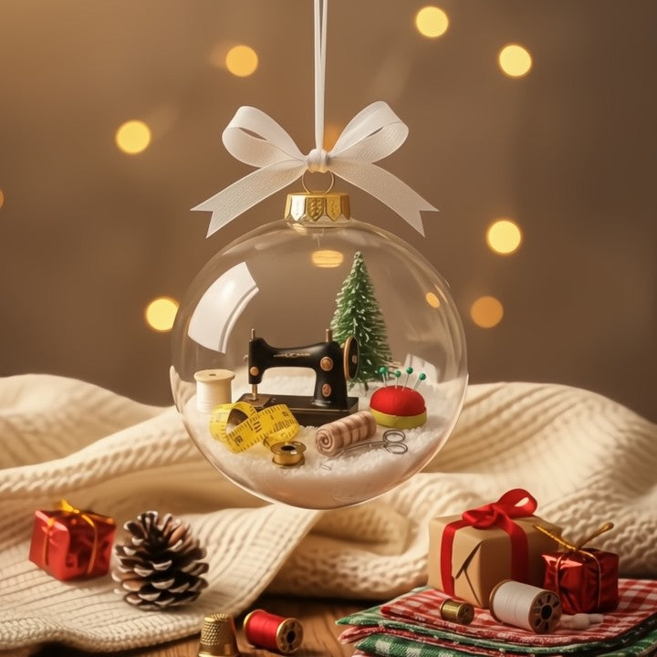Schneekugel-Ornament mit Nähmotiv und Funkeleffekt Zorenza