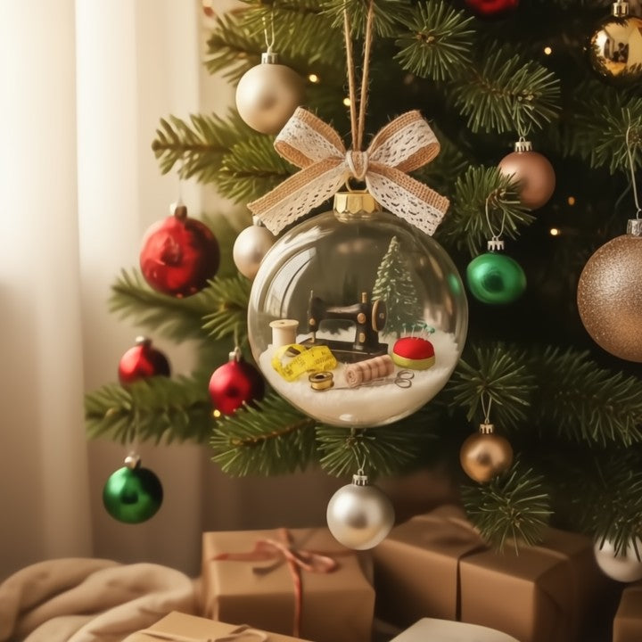 Schneekugel-Ornament mit Nähmotiv und Funkeleffekt Zorenza