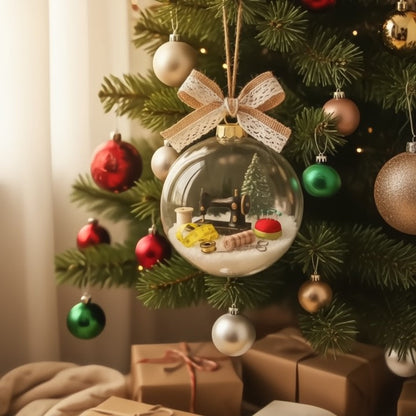Schneekugel-Ornament mit Nähmotiv und Funkeleffekt Zorenza