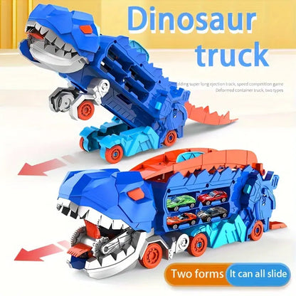 Dinosaurier-Transporter – Zusammenklappbare Rennstrecke mit Metallautos Zorenza