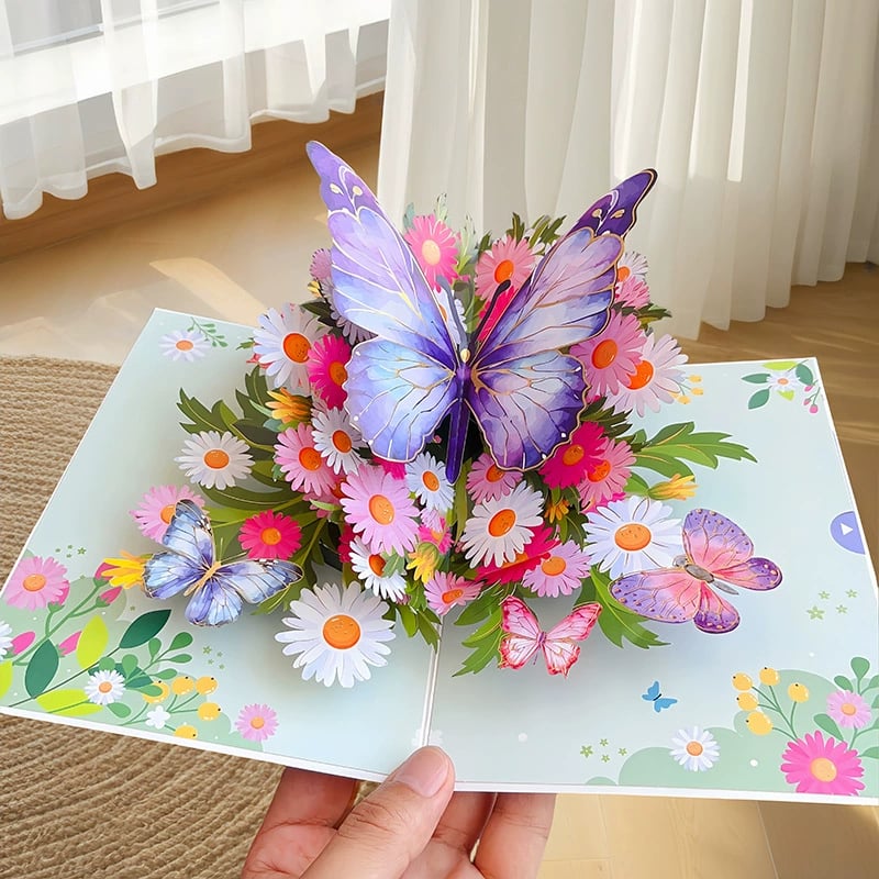 🦋 Vibrant 3D  Butterfly & Daisy Pop-Up Greeting Card Zorenza