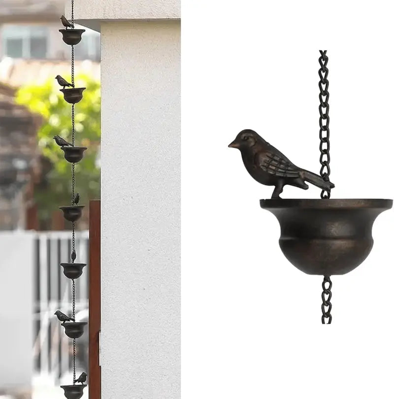 Regentropfenkette mit Vogelbad – Zieht Vögel an und verschönert regnerische Tage Zorenza