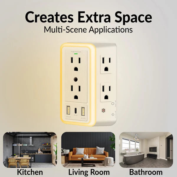 Steckdosenleiste | 6 Steckdosen & USB-Ports mit Nachtlicht Zorenza