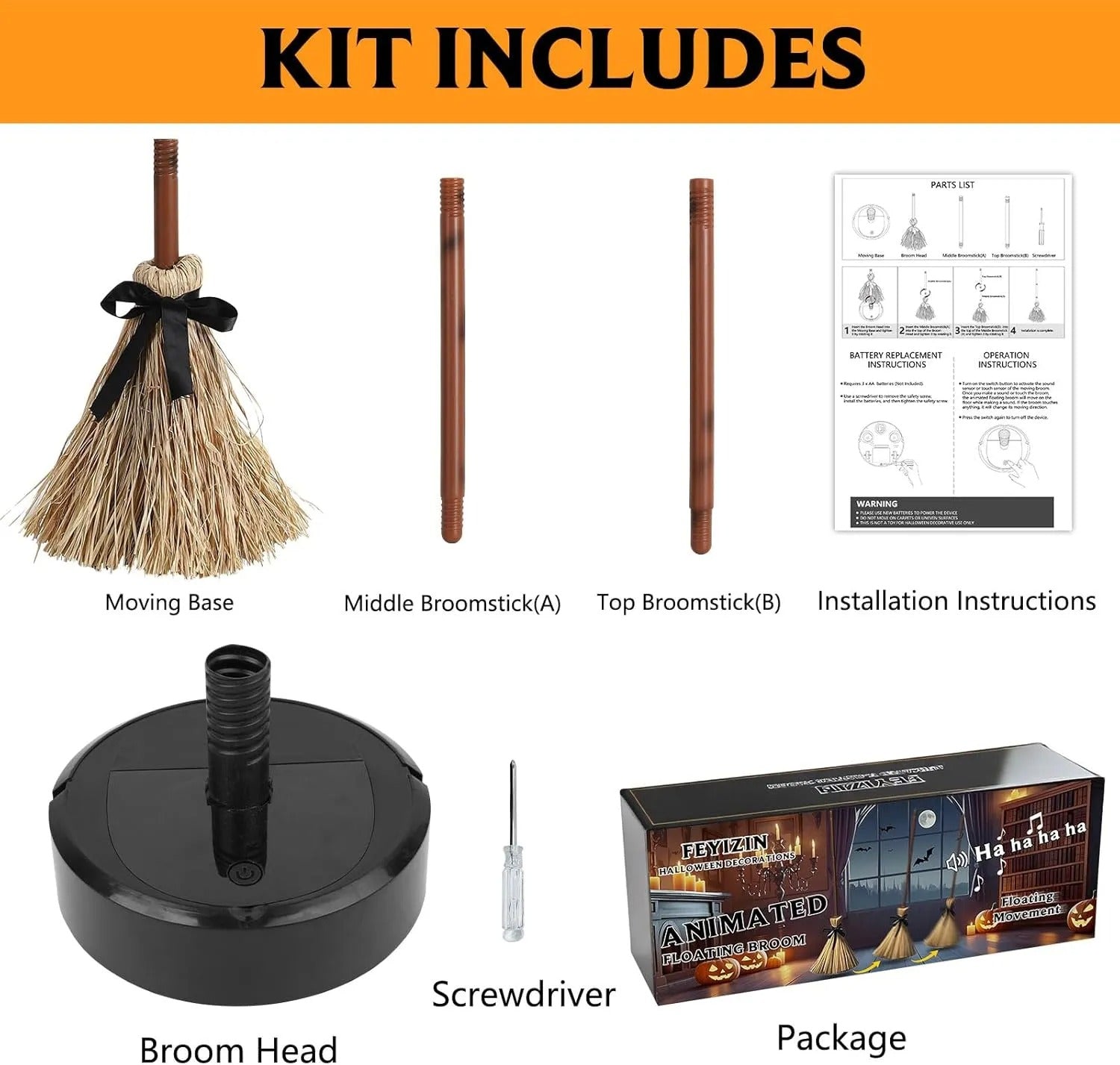 Schwebender Hexenbesen – Lacht, bewegt sich & reagiert auf Geräusche Zorenza