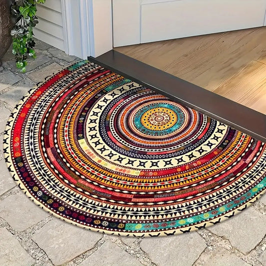 Boho Türmatte Halbkreis — Perfekte Kombi mit bunten Pflanzen im Eingangsbereich Mivoza Deutschland
