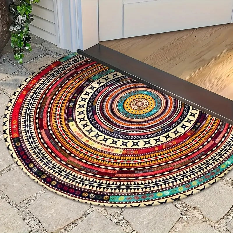 Boho Türmatte Halbkreis — Perfekte Kombi mit bunten Pflanzen im Eingangsbereich Mivoza Deutschland