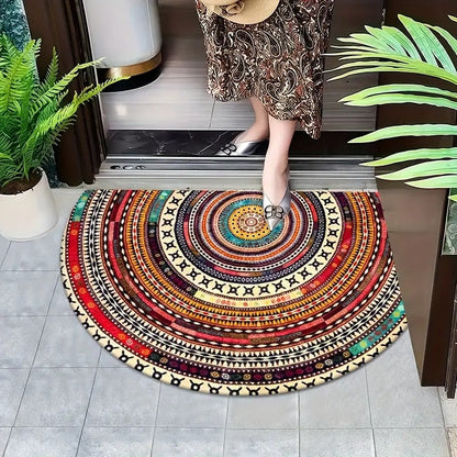 Boho Türmatte Halbkreis — Perfekte Kombi mit bunten Pflanzen im Eingangsbereich Mivoza Deutschland