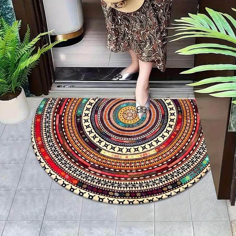 Boho Türmatte Halbkreis — Perfekte Kombi mit bunten Pflanzen im Eingangsbereich Mivoza Deutschland