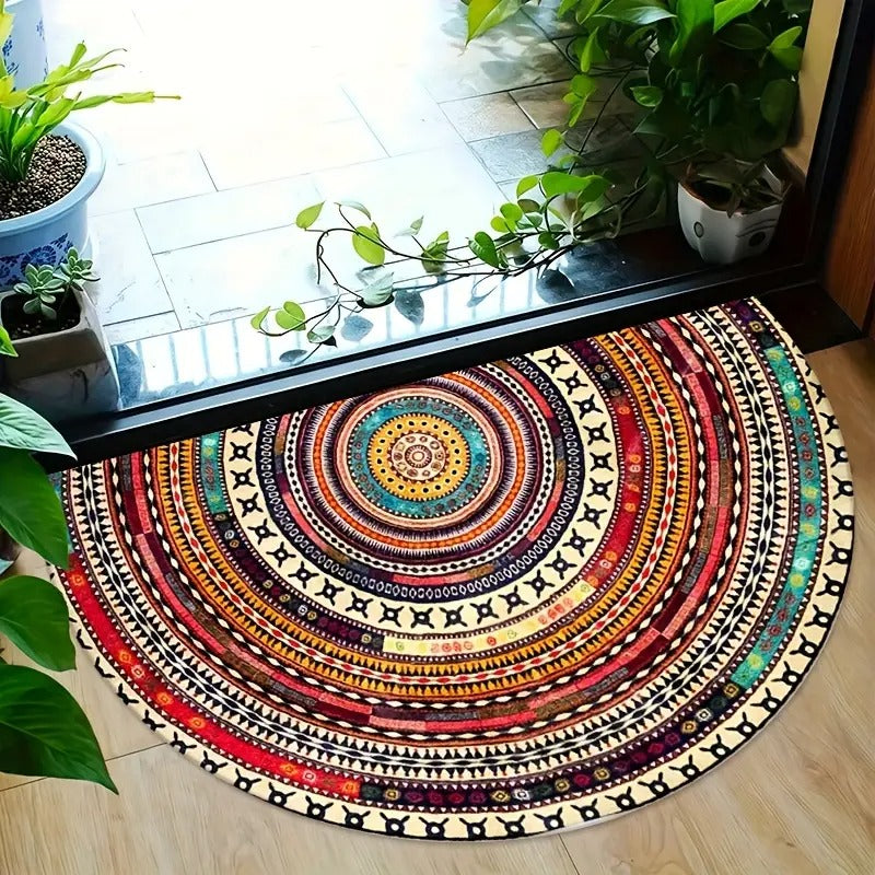 Boho Türmatte Halbkreis — Perfekte Kombi mit bunten Pflanzen im Eingangsbereich Mivoza Deutschland