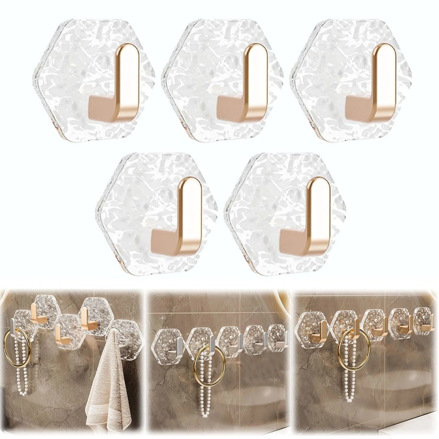 Wandhaken 10er Set | Ohne Bohren, goldene Diamantenoptik Zorenza